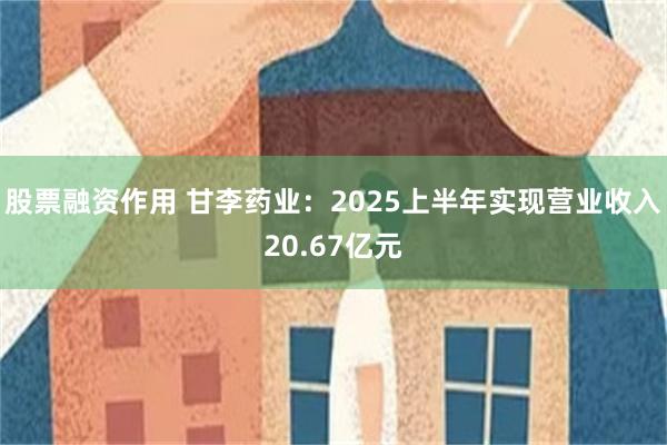 股票融资作用 甘李药业：2025上半年实现营业收入20.67亿元