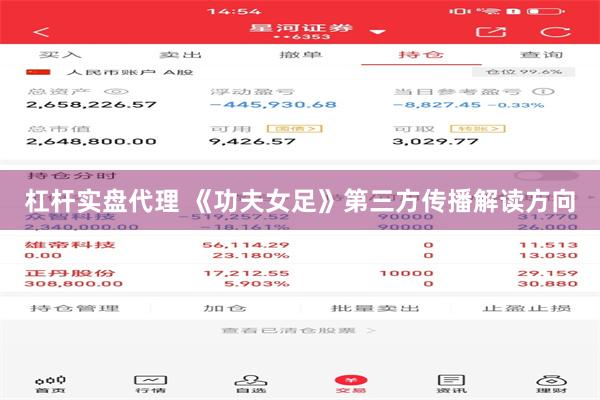 杠杆实盘代理 《功夫女足》第三方传播解读方向