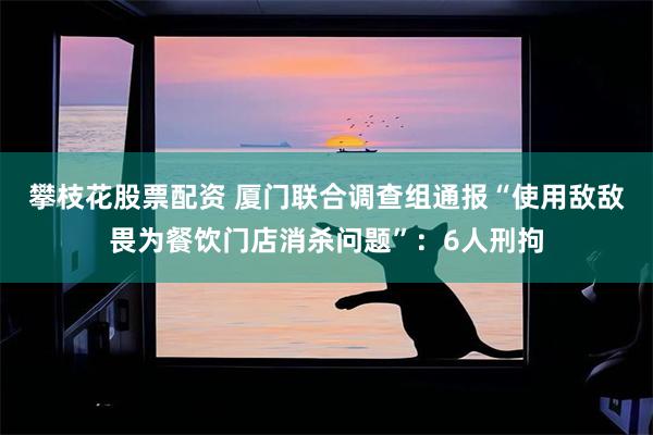 攀枝花股票配资 厦门联合调查组通报“使用敌敌畏为餐饮门店消杀问题”：6人刑拘